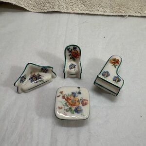 Vintage Limoges France Porcelain Miniature Dollhouse Couch Table Chair Piano